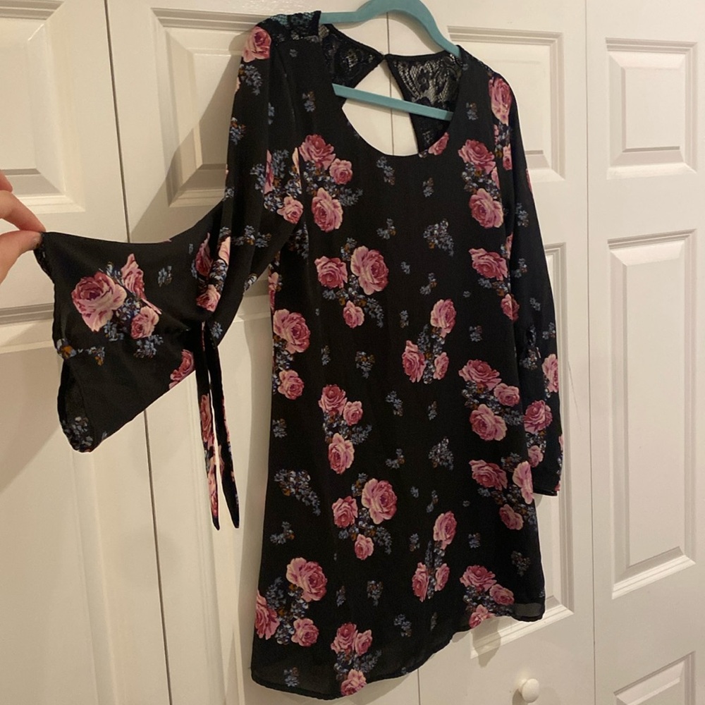 Sweet Black and Pink Rose Garden Tea Party Dress